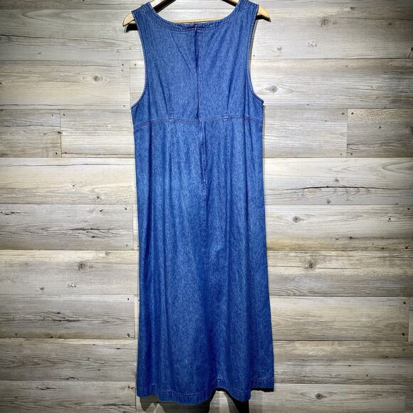 Karen Scott Vintage Chambray Sleeveless Maxi Dress Size L, Side Buttons Cottage - Picture 2 of 11